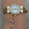 Fashion new spring 2014 flower dial CZ diamond women dress leather strap watches bracelet quartz wrist watch freeing shipping
